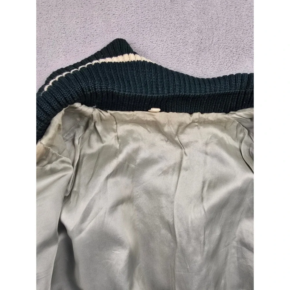 Vintage Lasley Knitting Co Varsity Jacket Mens 42 Green Wool Leather Bomber